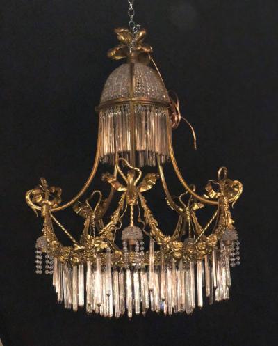 Louis XVI Style Russian Neoclassical Dor Bronze and Crystal Chandelier