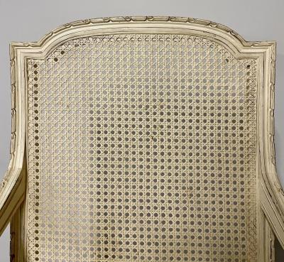Louis XVI Style Six Dining Chairs Painted Wood Cane Leather 20th c 