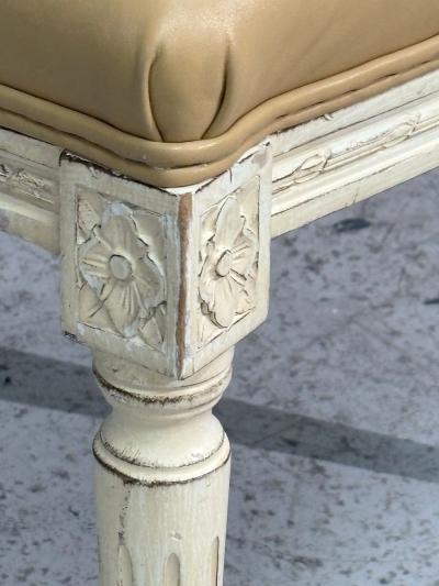 Louis XVI Style Six Dining Chairs Painted Wood Cane Leather 20th c 