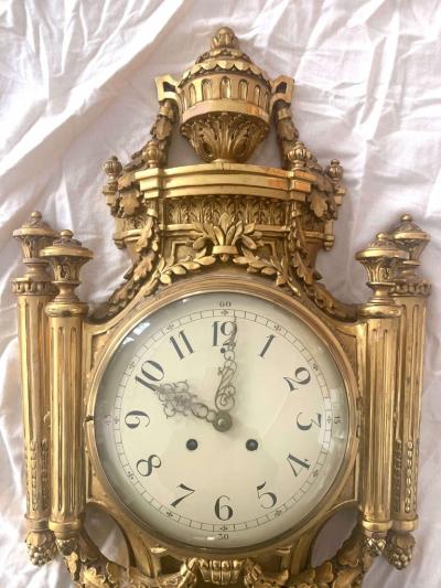 Louis XVI Style Wall Clock Gold Plate Enamel and Brass France Early 20th Century