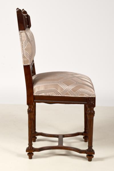 Louis XVI Style Walnut Dining Chairs Set of Six 6 France 19th Century