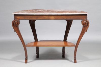 Louis XVI Style Walnut Framed Marble Top Demilune Console Table