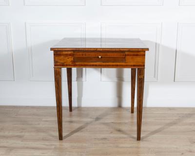 Louis XVI Style Walnut and Marquetry Table with Drawer Italy Mid 19th Century