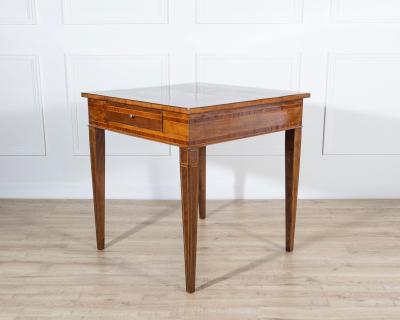 Louis XVI Style Walnut and Marquetry Table with Drawer Italy Mid 19th Century