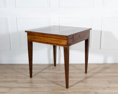 Louis XVI Style Walnut and Marquetry Table with Drawer Italy Mid 19th Century
