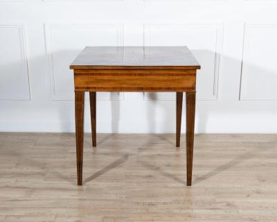 Louis XVI Style Walnut and Marquetry Table with Drawer Italy Mid 19th Century