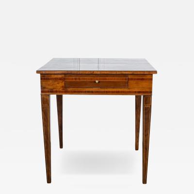 Louis XVI Style Walnut and Marquetry Table with Drawer Italy Mid 19th Century