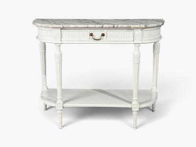 Louis XVI Style White Demilune Console Table Wood Marble France 1960s