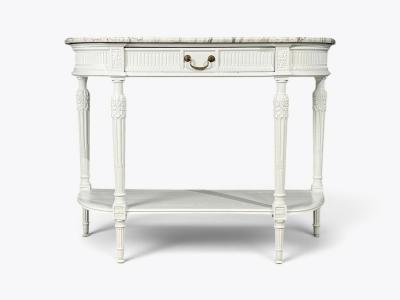 Louis XVI Style White Demilune Console Table Wood Marble France 1960s