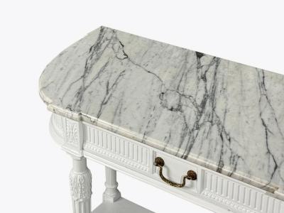 Louis XVI Style White Demilune Console Table Wood Marble France 1960s