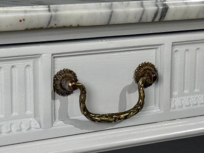 Louis XVI Style White Demilune Console Table Wood Marble France 1960s
