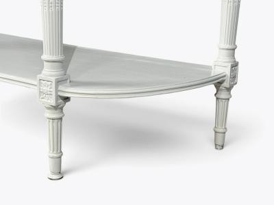 Louis XVI Style White Demilune Console Table Wood Marble France 1960s