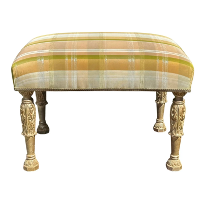 Louis XVI Style White Gold Giltwood Stool Ottoman