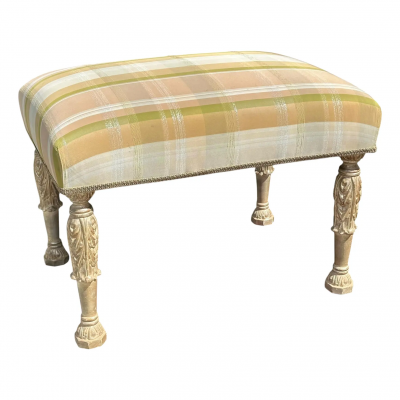 Louis XVI Style White Gold Giltwood Stool Ottoman