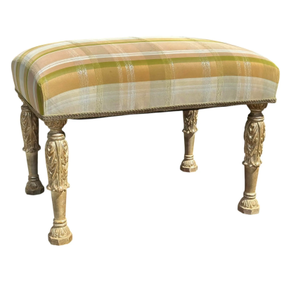 Louis XVI Style White Gold Giltwood Stool Ottoman