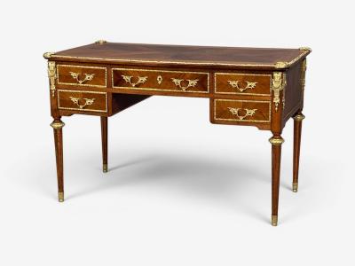 Louis XVI Style Writing Desk Bookmatched Walnut Bronze France 1920s
