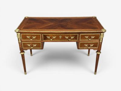 Louis XVI Style Writing Desk Bookmatched Walnut Bronze France 1920s