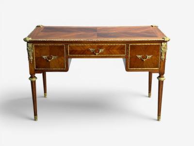 Louis XVI Style Writing Desk Bookmatched Walnut Bronze France 1920s