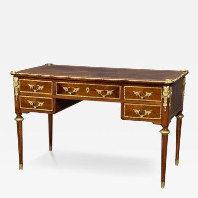 Louis XVI Style Writing Desk Bookmatched Walnut Bronze France 1920s