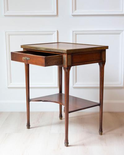 Louis XVI Style Writing Table in Walnut with Leather Top and Bronze Details