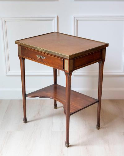 Louis XVI Style Writing Table in Walnut with Leather Top and Bronze Details