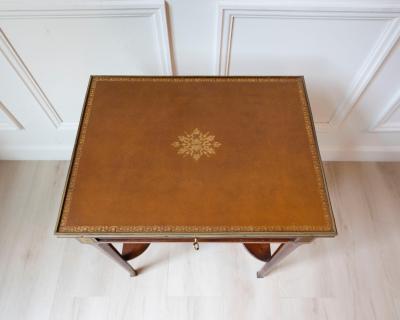 Louis XVI Style Writing Table in Walnut with Leather Top and Bronze Details