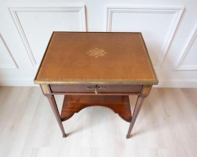 Louis XVI Style Writing Table in Walnut with Leather Top and Bronze Details