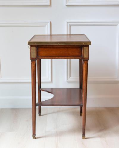 Louis XVI Style Writing Table in Walnut with Leather Top and Bronze Details