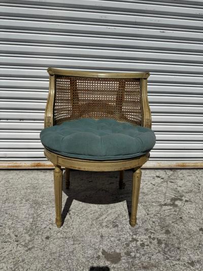 Louis XVI Swivel Cane Back Vanity Stool w Fluted Legs