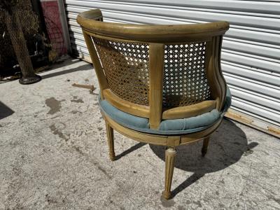 Louis XVI Swivel Cane Back Vanity Stool w Fluted Legs