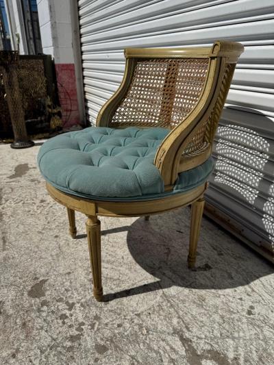 Louis XVI Swivel Cane Back Vanity Stool w Fluted Legs