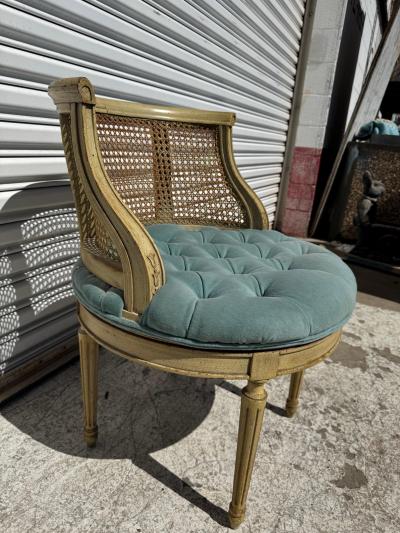 Louis XVI Swivel Cane Back Vanity Stool w Fluted Legs