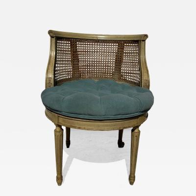 Louis XVI Swivel Cane Back Vanity Stool w Fluted Legs