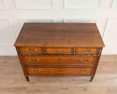 Louis XVI Walnut Chest of Drawers with Brass Inlay France Late 18th Century