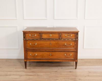 Louis XVI Walnut Chest of Drawers with Brass Inlay France Late 18th Century