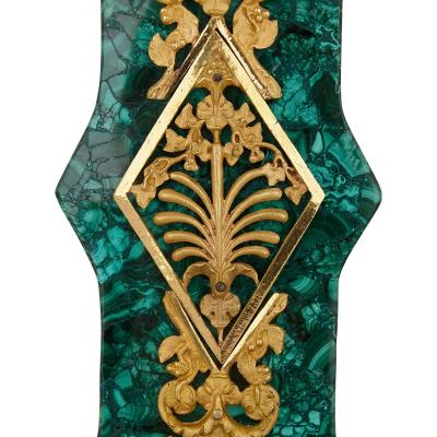 Louis XVI architectural gilt bronze and malachite clock