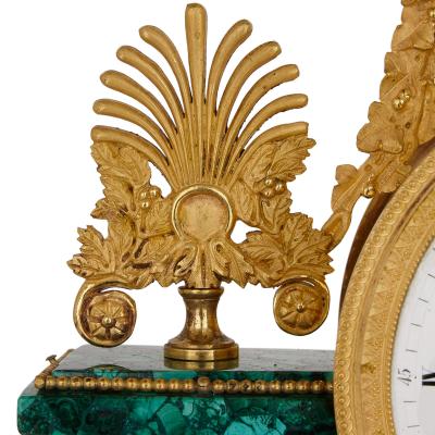 Louis XVI architectural gilt bronze and malachite clock