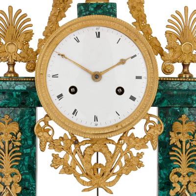 Louis XVI architectural gilt bronze and malachite clock