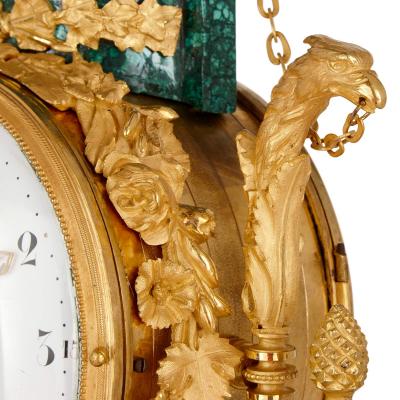 Louis XVI period Neoclassical ormolu and malachite mantel clock