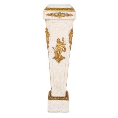 Louis XVI style French gilt bronze and marble pedestal