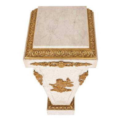 Louis XVI style French gilt bronze and marble pedestal