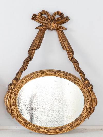 Louis XVI style Oval Mirror with Carved Wood Frames France Mid 20th C 