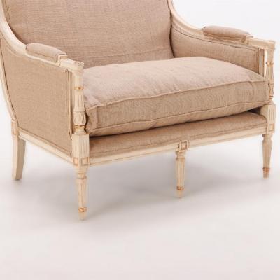 Louis XVI style painted and giltwood marquis armchair C 1950 