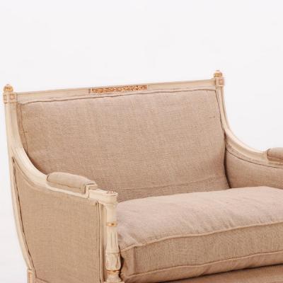 Louis XVI style painted and giltwood marquis armchair C 1950 