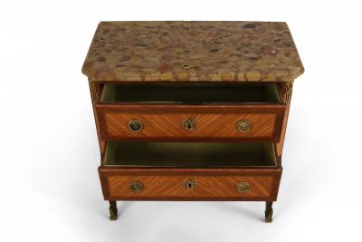 Louis Xvi Style Parquetry Brass And Beige Marble Commode