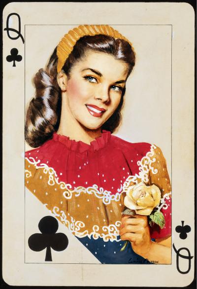 Louise Alston Kitsch Queen of Clubs Playing Card Illustration