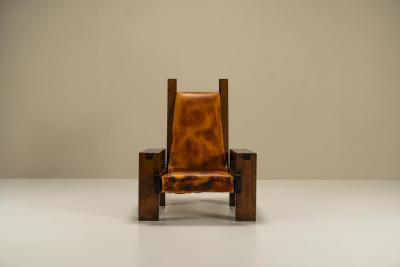 Lounge Chair In Elm And Leather In The Manner Of Pierre Chapo France 1970s