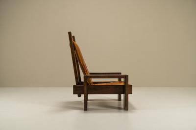 Lounge Chair In Elm And Leather In The Manner Of Pierre Chapo France 1970s