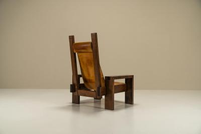 Lounge Chair In Elm And Leather In The Manner Of Pierre Chapo France 1970s