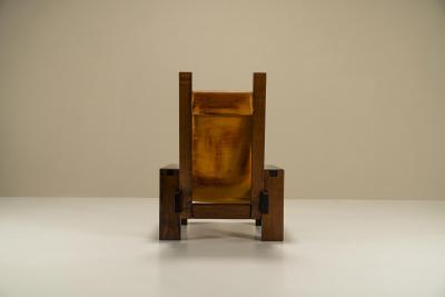 Lounge Chair In Elm And Leather In The Manner Of Pierre Chapo France 1970s
